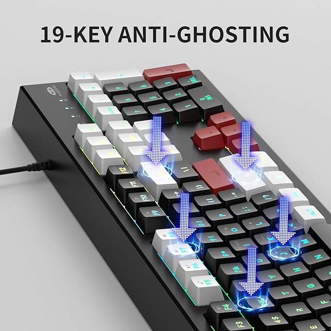 MageGee Creamy Keyboard,K2 Keyboard Wired RGB Backlit 104 Keys Waterproof Ergonomic Keyboards,PC for PC/loptop/MAC - Knight Red