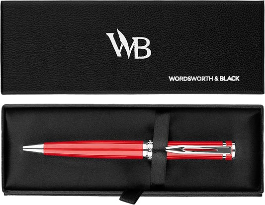Wordsworth and Black Ballpoint Pen Red Lacquer- Stunning Luxury Pen Chrome Finish, Ink Refill, Best Gift Set for Men & Women, Refillable, Elegant, Nice Pens, Fine Point
