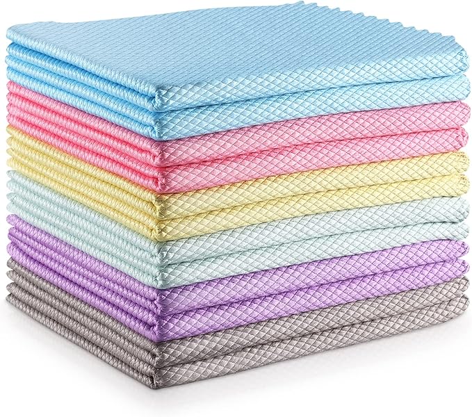 Streak Free Window Cleaning Cloth Miracle Microfiber Cloths for Glass,Kitchen,Counter,Mirror Lint Free Dish Drying Cloths Glass Polishing Rag,All-Purpose,Reusable,Fish Scale Nanoscale towel Pack of 12