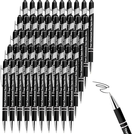 Personalized Ballpoint Pens, 100 Pcs, Custom Engraved with Name or Logo, Black Ink, Touch Tip Design, Ideal for Office, School, and Gifts