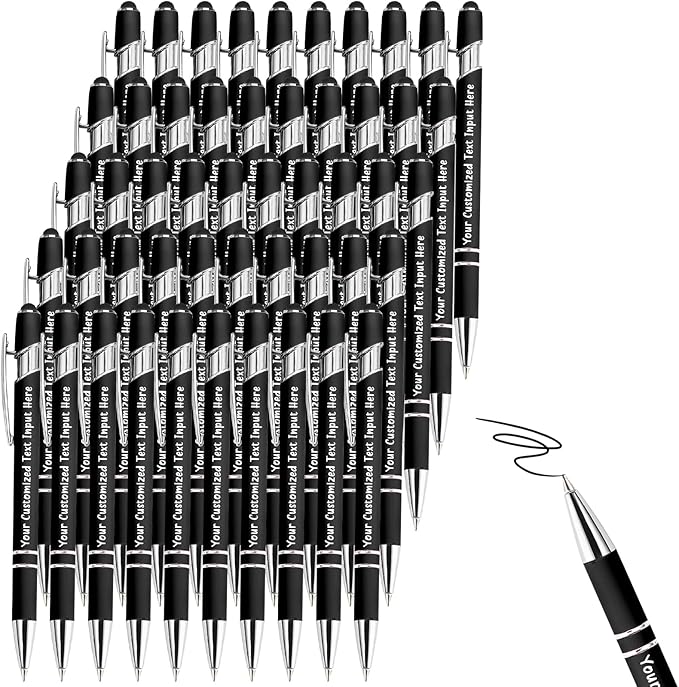 50-500 Pcs Personalized Ballpoint Pen Custom Pens Free Engraved Bulk with Name Logo Soft Black Ink Stylus with Touch Metal Office Gift for Anniversaries Graduations Birthdays
