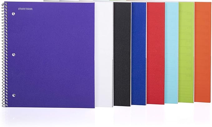 Mintra Office Durable Spiral Notebooks, 1 Subject, (Blue, College Ruled 3 Pack), 100 Sheets, Poly Pocket, Moisture Resistant Cover, Strong Chipboard back, For School, Office, Business,