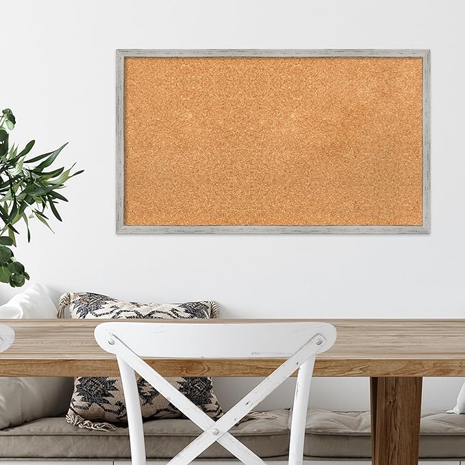 Amanti Art Natural Cork Board for Wall, 17x29 Vision Board with White Frame, Medium Corkboard Office Decor for Home Organization, Cottage Corkboard Pinboard to Display Items for Home Organization in