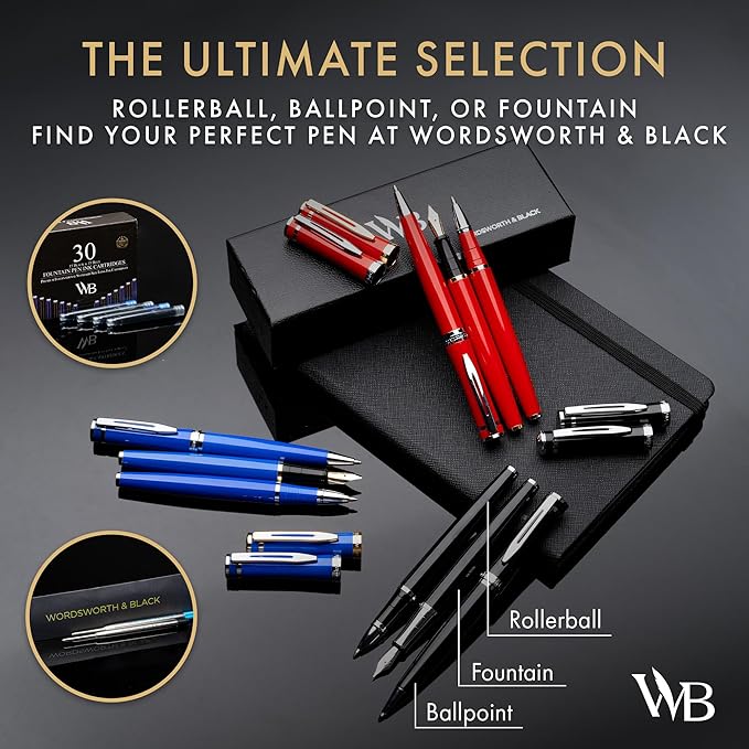 Wordsworth and Black Ballpoint Pen Blue Lacquer- Stunning Luxury Pen Chrome Finish, Ink Refill, Best Gift Set for Men & Women, Refillable, Elegant, Nice Pens, Fine Point