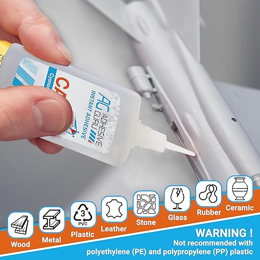 Adhesive Guru CA Glue with Activator Woodworking (6 x 0.9 oz - 6 x 3.38 fl oz) Cyanoacrylate Super Glue for Plastic, Glass, Ceramic, DIY, 3D Printing (6 Pack)