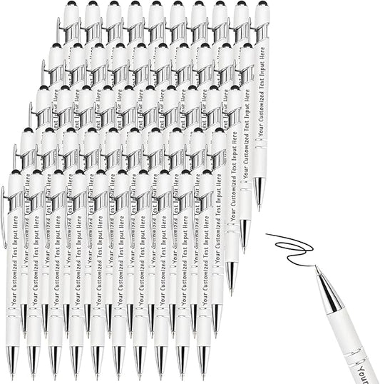 Personalized Ballpoint Pen 50 Custom Pens Free Engraved Bulk with Name Logo, Soft Black Ink Stylus with Touch Metal Office, Gift for Anniversaries, Graduations, Birthdays