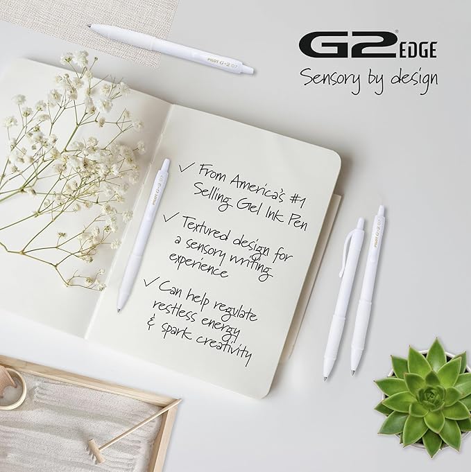 PILOT, G2 Premium Gel Roller Pens, G2 Edge White, Sensory Writing Experience, 12ct box, Fine Point 0.7 mm