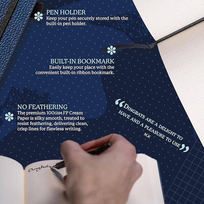 Dingbats Wildlife Dotted Journal A5 - Vegan Leather Hard Cover, Ideal for Work, Travel - Pocket, Elastic Closure, Bookmark