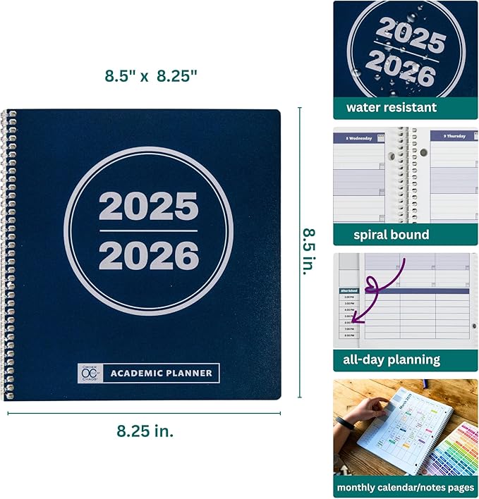 Order Out Of Chaos Academic Planner 2025-2026 Daily Weekly and Monthly Calendar, School Agenda Book, July 2025-June 2026 planner 8.5x8.25 Homework Organizer (Raspberry)