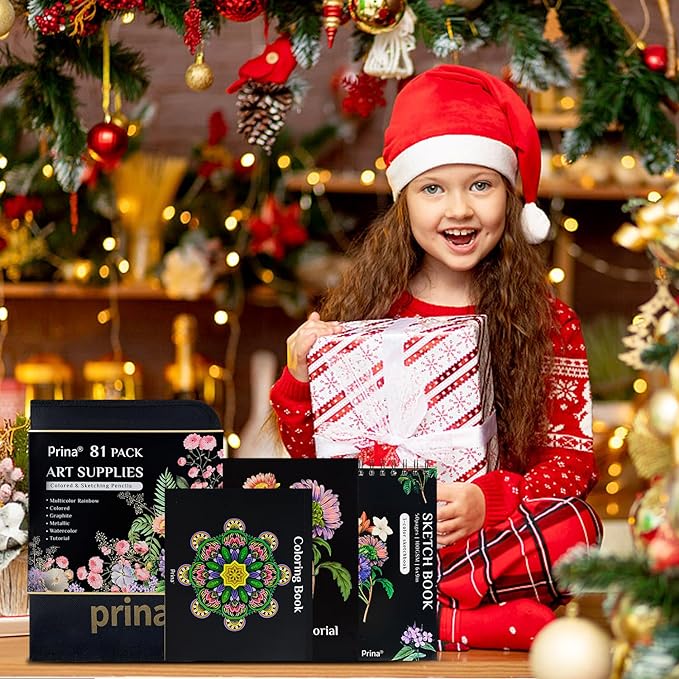 PRINA 81 Drawing Set Sketching Kit, Pro Sketch Pencils Art Supplies with Rainbow, Colored, Graphite, Watercolor, Metallic, Charcoal Pencil, Sketchbook, Coloring Book, Gift Case for Artists Adults Kids