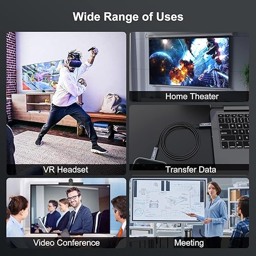 USB C to C Fiber Optic Extension Cable 15M/50FT, USB 3.2 10Gbps Long Distance Active Optical USB C GEN2 Cable for VR/AR, Quest2, Webcam, Camera, Mini PC and More - Grey