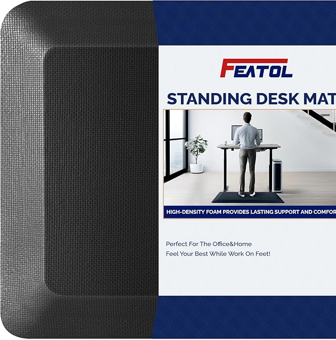 FEATOL 2 Packs Anti Fatigue Mats Thick Cushioned Standing Desk Mat Office, Ergonomic Kitchen Mats Set of 2, Memory Foam Comfort Floor Mat Padded Foam Rugs, Stain Resistant, Non-Slip (20" x 32", Black)