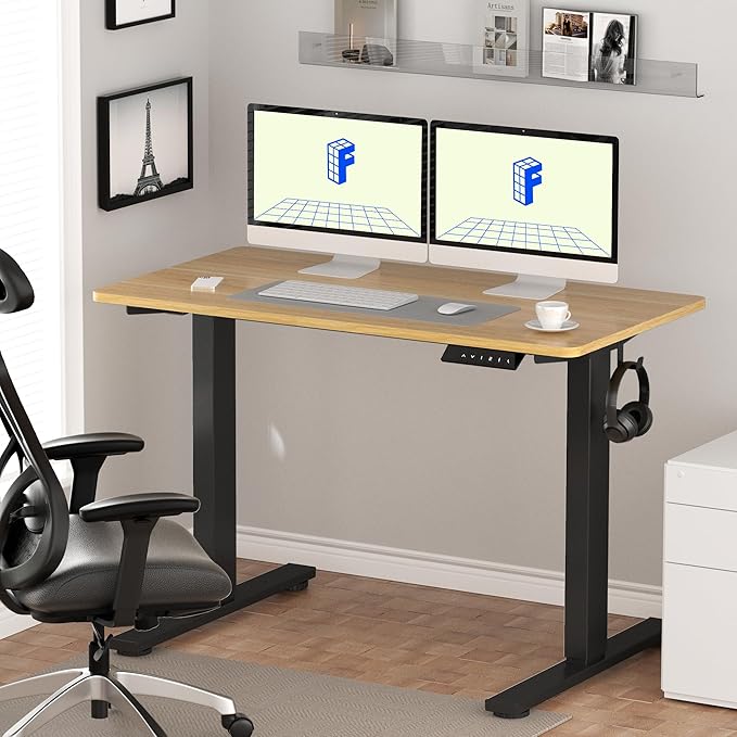 FLEXISPOT EN1 Whole-Piece Standing Desk 55x28 Electric Height Adjustable Desk for Home Office and Computer Workstation (Black Frame + 55" Maple Top, 2 Packages)