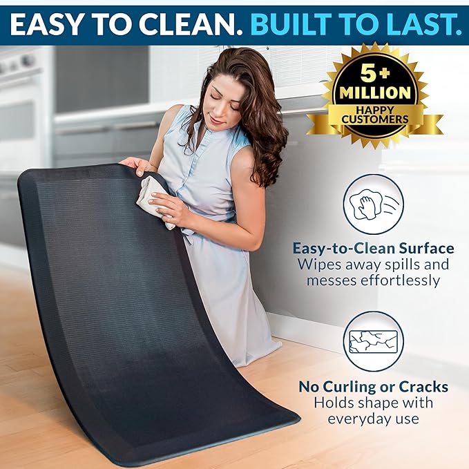 ComfiLife Anti Fatigue Floor Mat – 3/4 Inch Thick Kitchen Mats for Floor, Standing Desk Mat, Kitchen Rug – Comfort at Home, Office – Durable – Stain Resistant – Non-Slip Bottom (24" x 70", Black)