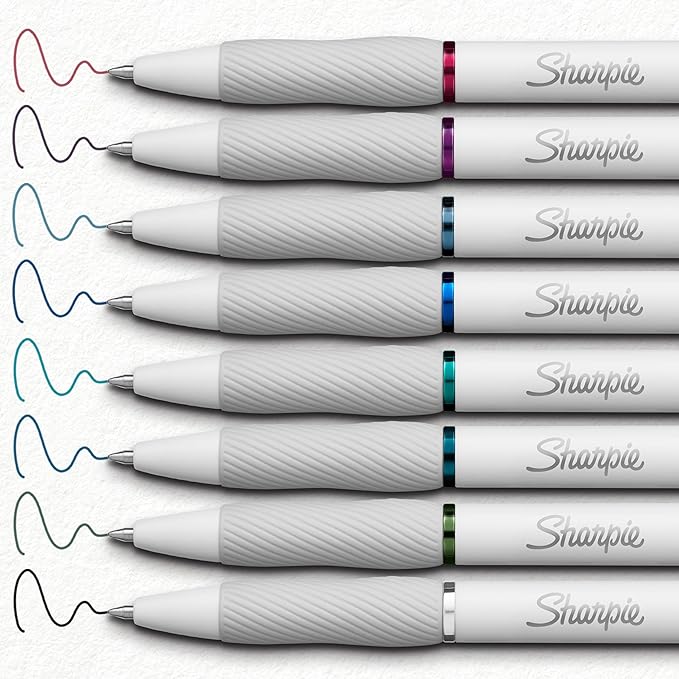 Sharpie S-Gel | Gel Pens for Writing | Medium Point (0.7mm) | Assorted Ink Colours | White Pearl Barrels | 8 Count