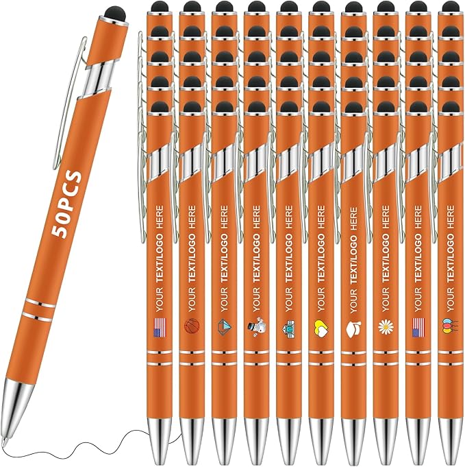 Personalized Pens 50pcs with Stylus Custom Ballpoint Pens in Bulk Engraved with Logo Text Personalized Bulk Black Ink for Office College Business