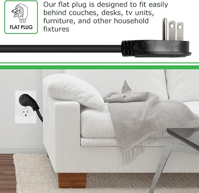 Digital Energy 8 Outlet Surge Protector Power Strip - 15 AMP, 1875 W, 125 V, 350 J Surge Protection, ETL Listed - Flat Plug, Black, 3 FT