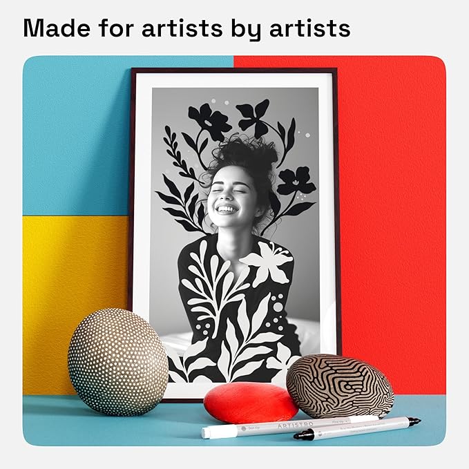 ARTISTRO 2 Black&White Dual-Tip Acrylic Paint Pens - Multisurface Markers for Fabric, Plastic, & More, 5mm Dot + 1mm Fine Tips