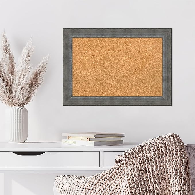 Amanti Art Natural Cork Board for Wall, 20x28 Vision Board with Silver Wood Frame, Medium Corkboard Office Decor for Home Organization, Casual Corkboard Pinboard to Display Items for Home