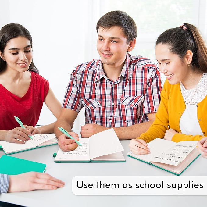 feela 3 Pack Notebooks Journals Bulk, Hardcover Notebook Classic Ruled Lined Journals with Pen Holder for Women Girls School Business Supplies, with 3 Black Pens, 120 GSM, 5.1”x8.3”, A5, Aqua