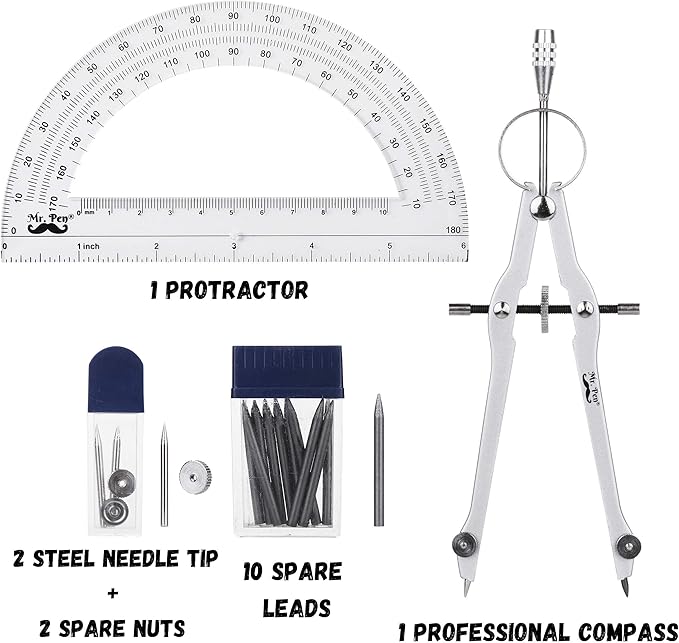 Mr. Pen- Protractor and Compass Set, Compass Protractor Set, Protractor, Compass for Geometry, Math Compass, Compass School, Math Compass and Protractor, Geometry Tools Set, Back to School Supplies