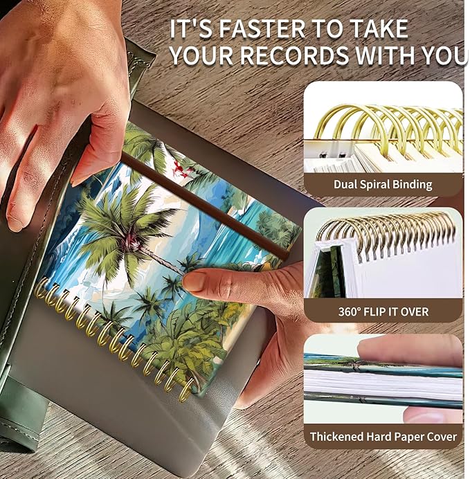 Spiral Journal Notebook, A5 Cute Notebooks for Women Men, College Ruled Hardcover Notebook for Work & Note Taking, 60 Pages Double-Wire Journals for Writing, Cute Island