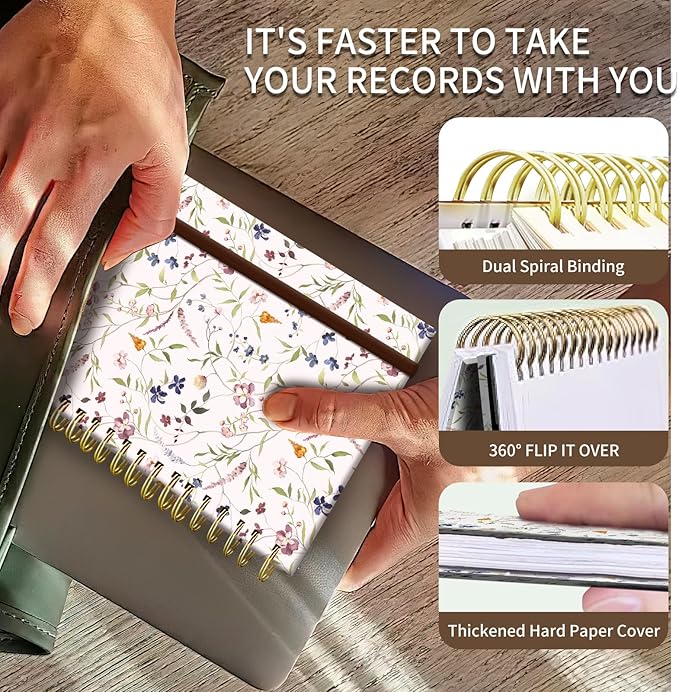 Spiral Journal Notebook, A5 Cute Notebooks for Women Men, College Ruled Hardcover Notebook for Work & Note Taking, 60 Pages Double-Wire Journals for Writing, Colorful Flower Branch