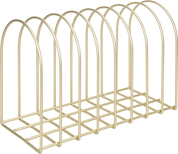 MyGift Large Desktop Document Holder, Brass Metal Wire File Folder Organizer Rack with 8-Slots and Arch Design