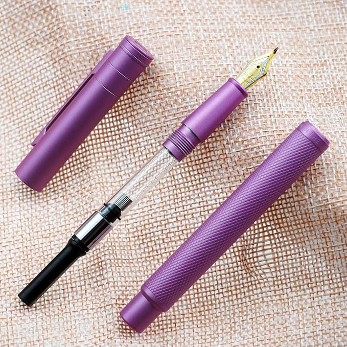 Asvine Pink Forest Fountain Pen Bent Nib, Classic Design with Converter and Metal Pen Case, The Light of Hope Serise