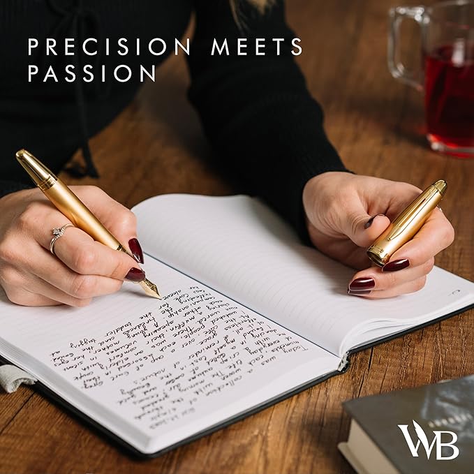 Wordsworth & Black Majesti Fountain Pen-(Gold), Luxury Case, 24K Gold Finish; 18K Gilded Medium Nib- Ink Cartridges, Refillable Ink Converter-Calligraphy Pen-Best Business Gift Set for Men & Women