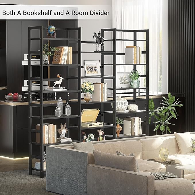 Homykic Bamboo Triple Wide Shallow Bookshelves and Bookcases, 6-Tier 6ft Tall Bookshelf with 17 Open Display Shelves, Super Large Freestanding Book Shelf for Home Office, Bedroom, Living Room, Black