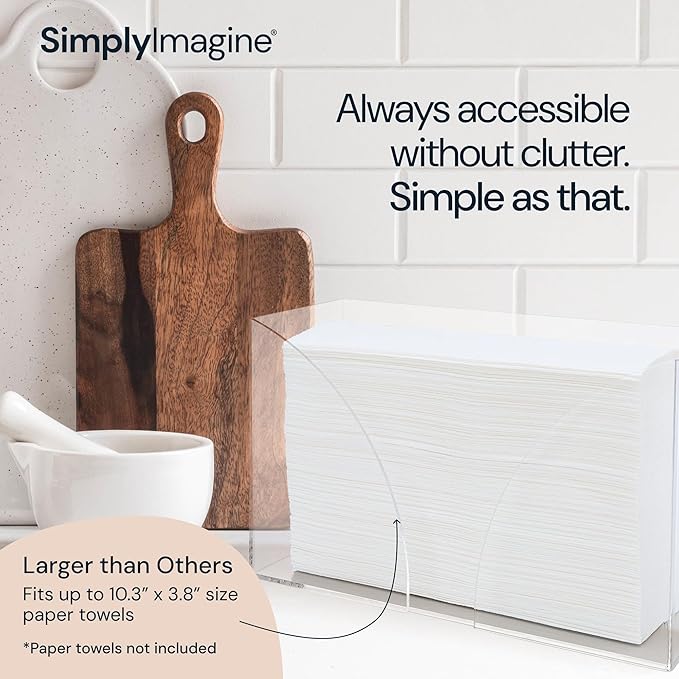 Countertop Paper Towel Holder Dispenser - Clear Acrylic Storage Holder for Kitchen or Bathroom Use for Multifold, C Fold, Trifold, Z Fold Hand Towel Napkins - Commercial or Home Use