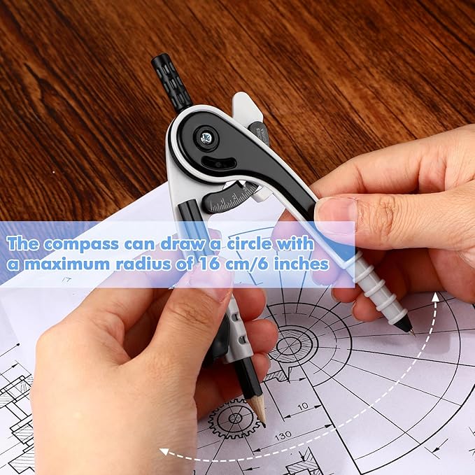 Zonon 1 Set Plastic Geometry Math Set 7 Pcs Includes 6'' / 4 '' Protractor, Drawing Compass, 45/60 Degree Triangle Rulers, 12'' / 6'' Math Ruler Transparent for Office Supplies(Clear)