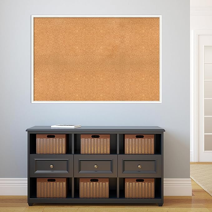 Amanti Art Natural Cork Board for Wall, 33x49 Vision Board with White Frame, Oversize Corkboard Office Decor for Home Organization, Modern Corkboard Pinboard to Display Items for Home Organization in