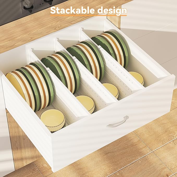 REBECAT 10 Pack Drawer Dividers for Clothes Adjustable Drawer Dividers 4" High Expandable from 15"-21" for Dresser Baby Clothes Bathroom,Bedroom Kitchen and Office Storage，White