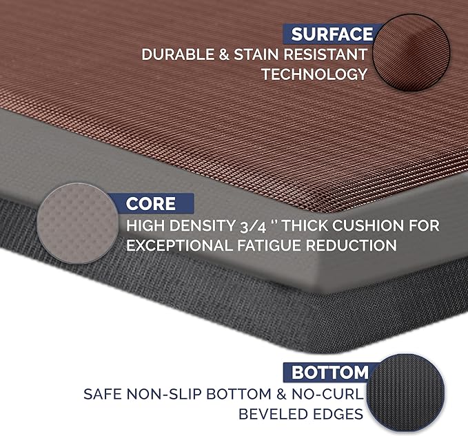ComfiLife Anti Fatigue Floor Mat – 3/4 Inch Thick Kitchen Mats for Floor, Standing Desk Mat, Kitchen Rug – Comfort at Home, Office – Durable – Stain Resistant – Non-Slip Bottom (24" x 70", Brown)