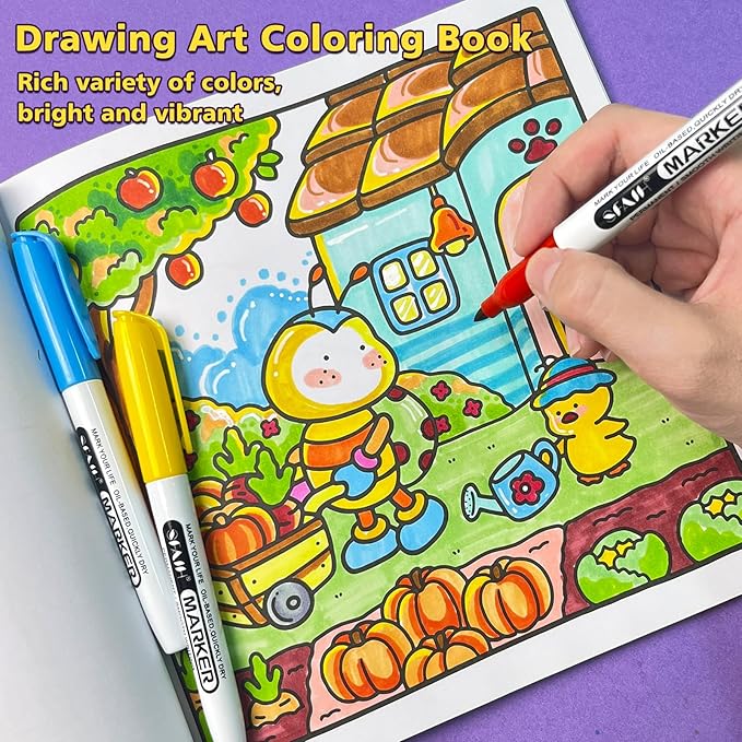SFAIH 24 Colors Permanent Markers - Assorted Vibrant Colors, Quick Drying, Fade Resistant, Alcohol-Based Fine Point Permanent Markers for Paper, Plastic, Wood, Coloring, Drawing Doodling, Waterproof