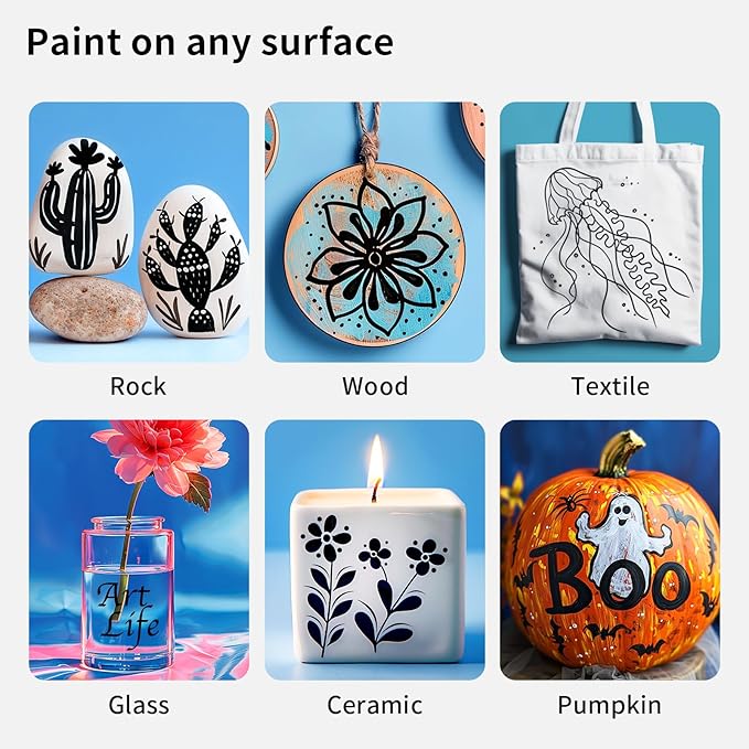 NAWOD 3 Black Acrylic Paint Pens, Acrylic Paint Markers Dual Tip (Fine 1mm + Dot 5mm), Acrylic Permanent Markers for Rock, Fabric, Canvas, Ceramic, Glass, Wood, Paper, Labeling, Drawing, DIY Crafts