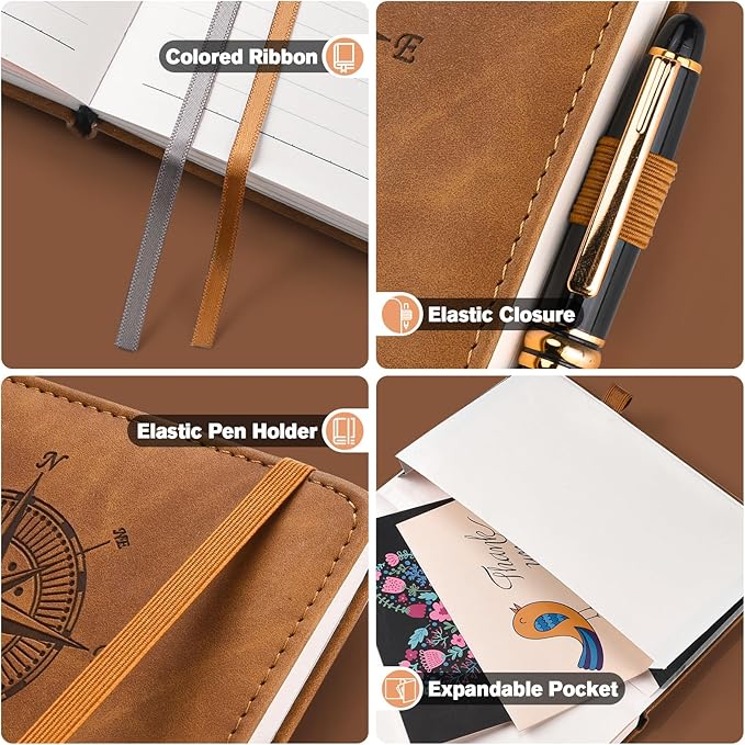 Notebook Journal for Women Men: Leather Journal for Writing, Hardcover College Ruled Journals Notebooks with Thick Paper, Large A5 Daily Journal for Travel, Diary, Gifts for Teens, 5.7"×8.5", Brown