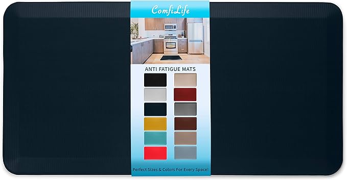 ComfiLife Anti Fatigue Floor Mat – 3/4 Inch Thick Kitchen Mats for Floor, Standing Desk Mat, Kitchen Rug – Comfort at Home, Office – Durable – Stain Resistant – Non-Slip Bottom (24" x 70", Navy)