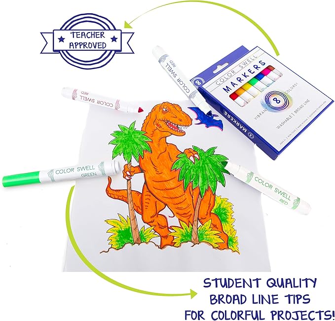 Color Swell 8-Pack Broad Line Markers – Washable, Non-Toxic, Ideal for Kids, Students, Adults, and Classroom Activities