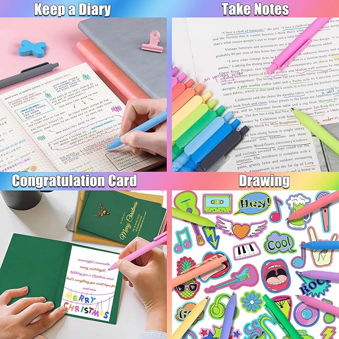 Gel Pens 12 Colors Retractable Quick Dry Ink Pens Fine Point 0.7mm, Smoooth Writing Pens Multicolor for Journaling, Drawing, Doodling, and Note Taking, Multicolor, 12-Count