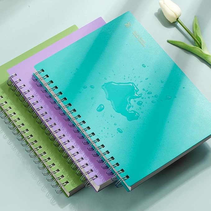 EMSHOI B5 Spiral Notebook Lined Journal, 300 Pages (150 Sheets), College Ruled, 7.48" x 10.15", 100 GSM Thick Paper, Waterproof Hardcover Journal for Office, School, Work - Light Blue