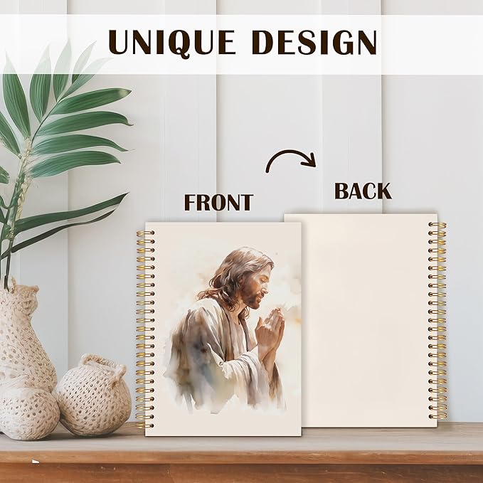 Qabliqo Christian Jesus Spiral Notebooks, Jesus Prayer Journals for Writing, Christian Journal for Women Men, Faith Based Gifts, Vintage Religious Notebook for Note Taking, 5.5x8.3 Inch