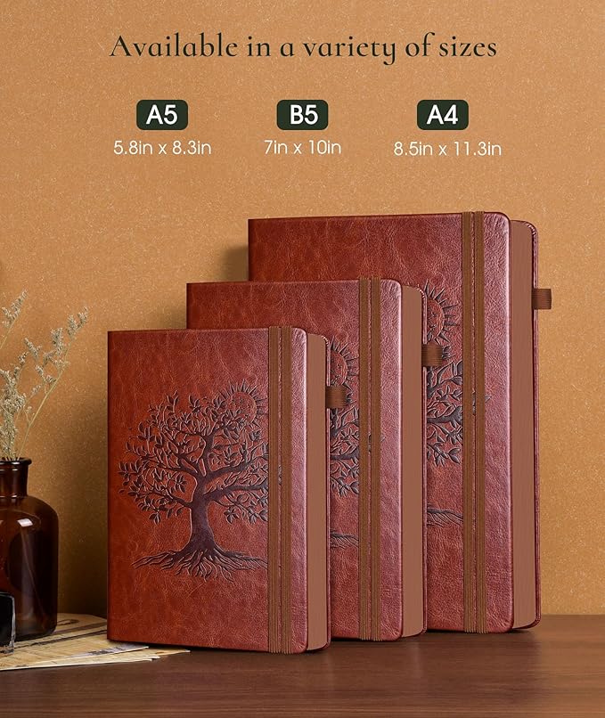 Vintage Leather Journal - 300 Page Lined Journal Notebook with Numbered Pages,A5 Notebook for Women Men,Travel Diary,Daily Journal for Writing, Note Taking, School & Work (5.8" x 8.3")