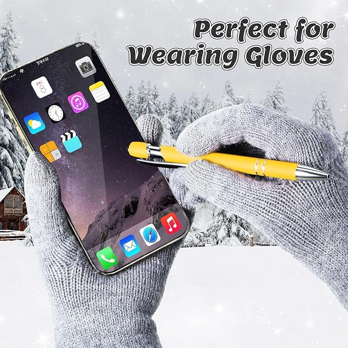 12 Pieces Ballpoint Pen with Stylus Tip, 1.0 mm Black Ink Metal Pen Stylus Pen for Touch Screens, 2 in 1 Stylus Ballpoint Pen (Yellow and Silver)