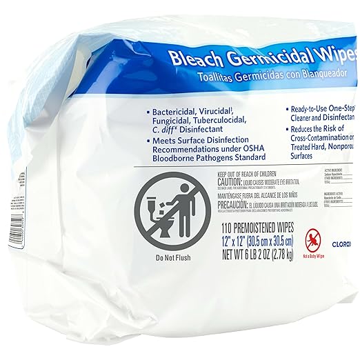 Clorox Healthcare Bleach Germicidal Wipes, 12" x 12", Refill for Bucket, 110 Count Pouch (Package May Vary)