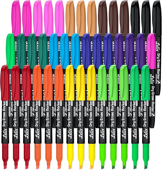 Lelix Dry Erase Markers - 42 Pack, 14 Colors, Chisel Tip, Perfect for Kids & School, Office Use, Whiteboard & Mirror Writing