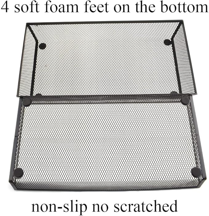 HAHIYO Stackable Mesh Tray Cup 12 x 6 x 2 inches Sturdy Container for Desk Drawer Organizer Collection for Home Office School kitchen Soft Foam Feet No Sharp Edges 1 Pack Black