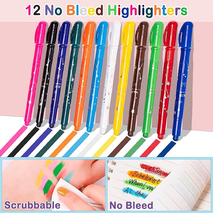 No Bleed Bible Highlighter Pen Set Study Supplies for Women - Pencil Pouch,12 Highlighters with 75 Tabs, 16 Gel Pens ( Black & Color Ink ) Notebook - Bible Journaling Catholic Christian Gift, Green